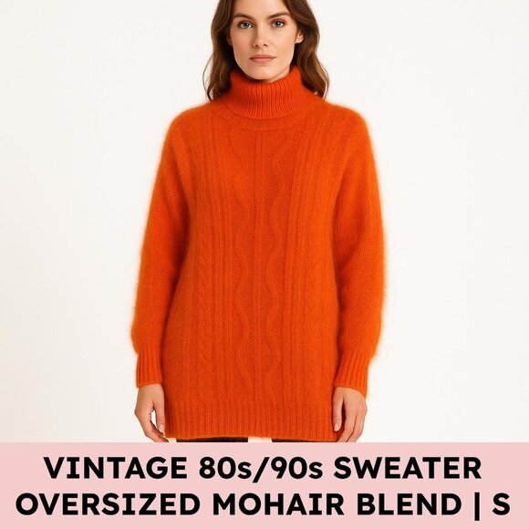 Vintage Mohair Cable Knit Tunic Sweater Orange Oversized Small Chance Encounters - Picture 1 of 10
